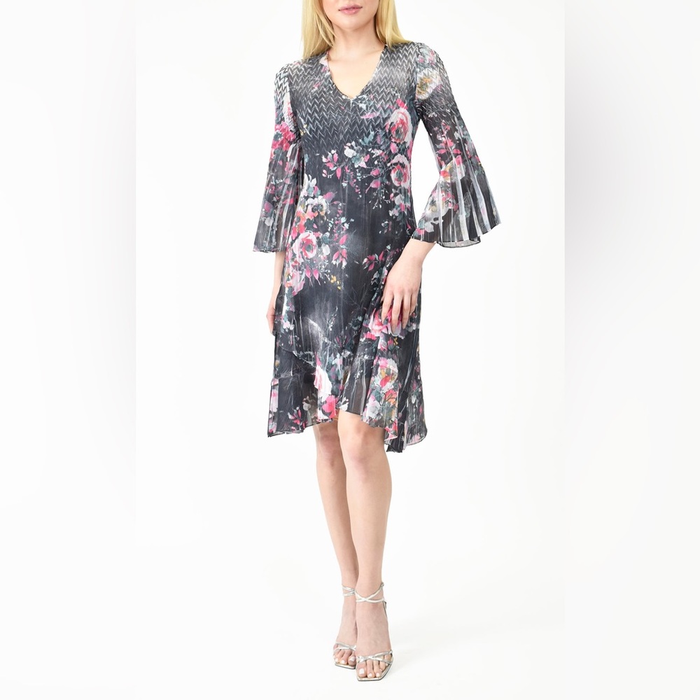 NWT KOMAROV Chiffon Dress With Split Sleeve